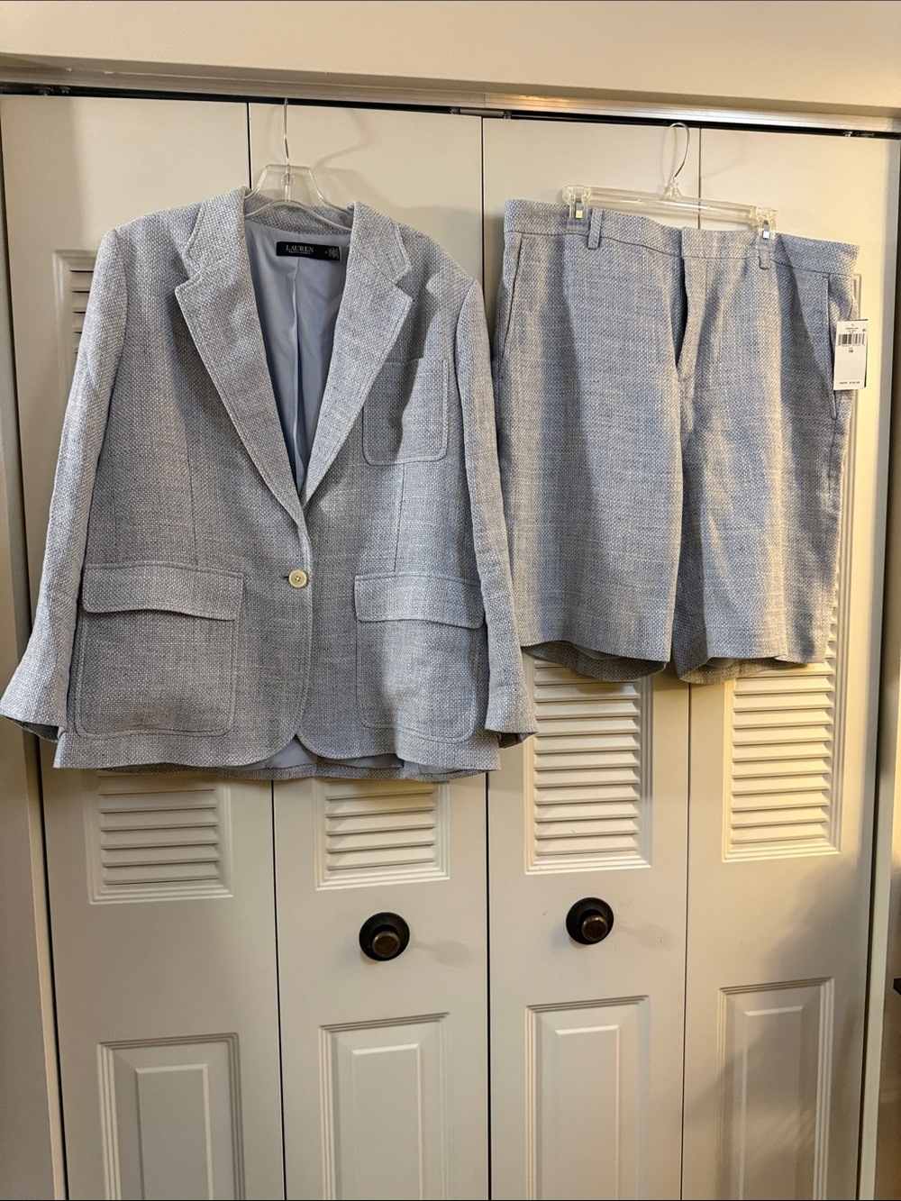 Ralph Lauren Light Blue Textured Flat-Front Short Suit